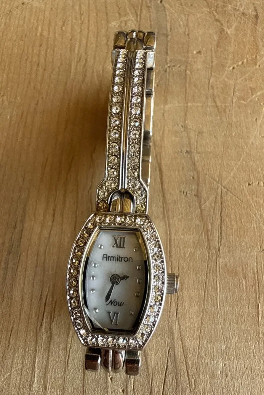Armitron Now Women 75/3573SV Dress MOP Pave Silver Tone Quartz 17mm Watch 7 1/2